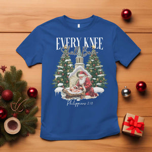Every Knee Shall Bow T Shirt Nativity Scene Santa and Baby Jesus Christmas TS10 Royal Blue Print Your Wear