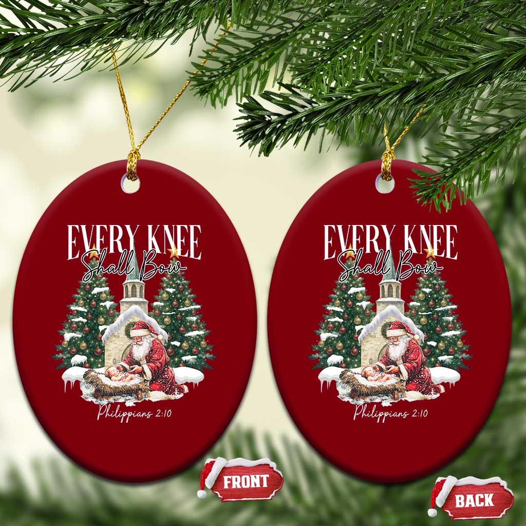 Every Knee Shall Bow Ceramic Ornament Nativity Scene Santa and Baby Jesus Christmas TS10 Print Your Wear