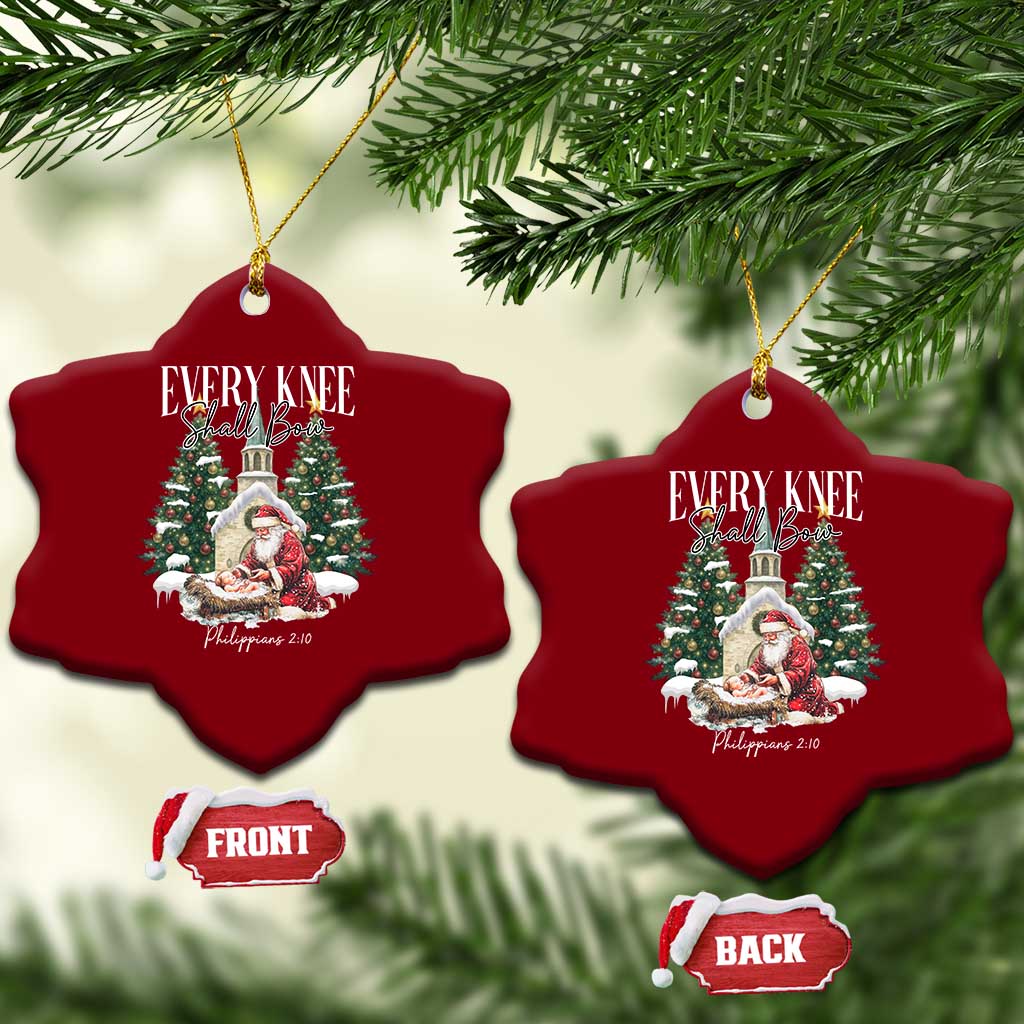 Every Knee Shall Bow Ceramic Ornament Nativity Scene Santa and Baby Jesus Christmas TS10 Print Your Wear