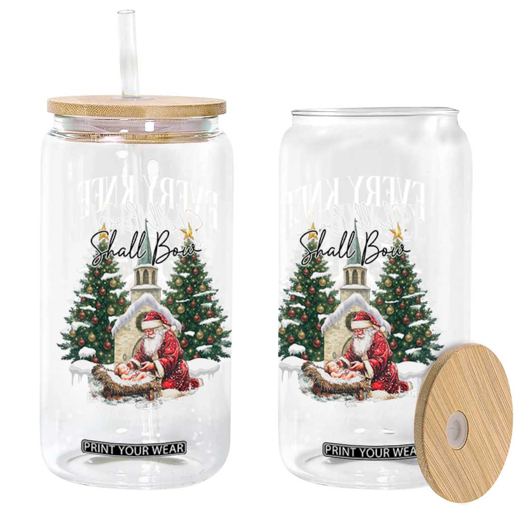 Every Knee Shall Bow Glass Can Nativity Scene Santa and Baby Jesus Christmas TS10 Print Your Wear