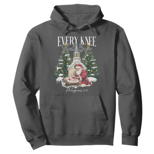 Every Knee Shall Bow Hoodie Nativity Scene Santa and Baby Jesus Christmas TS10 Dark Heather Print Your Wear