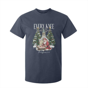 Every Knee Shall Bow T Shirt For Kid Nativity Scene Santa and Baby Jesus Christmas TS10 Navy Print Your Wear