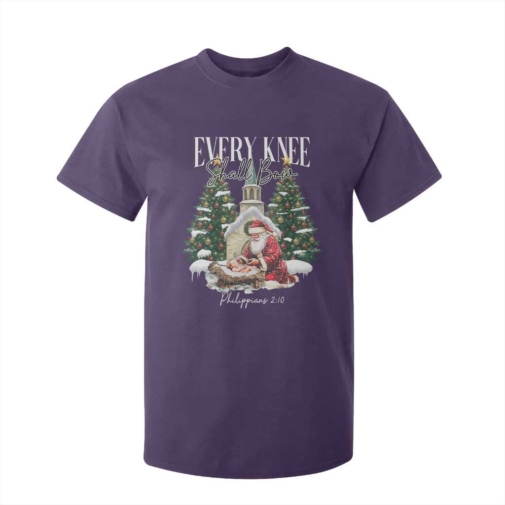 Every Knee Shall Bow T Shirt For Kid Nativity Scene Santa and Baby Jesus Christmas TS10 Purple Print Your Wear