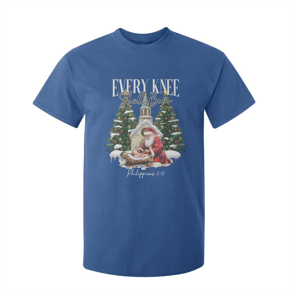 Every Knee Shall Bow T Shirt For Kid Nativity Scene Santa and Baby Jesus Christmas TS10 Royal Blue Print Your Wear