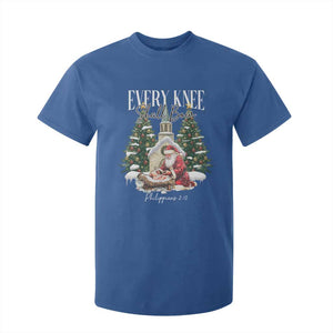 Every Knee Shall Bow T Shirt For Kid Nativity Scene Santa and Baby Jesus Christmas TS10 Royal Blue Print Your Wear