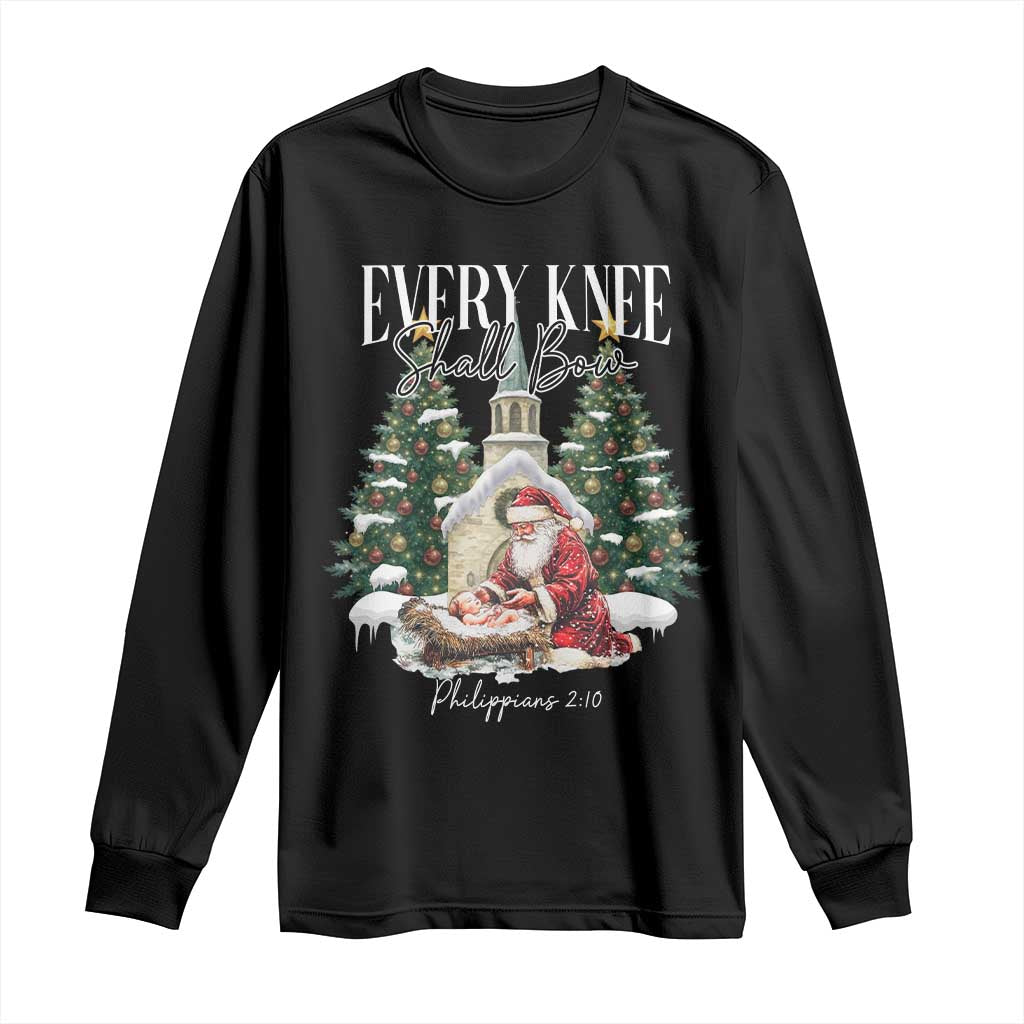 Every Knee Shall Bow Long Sleeve Shirt Nativity Scene Santa and Baby Jesus Christmas TS10 Black Print Your Wear