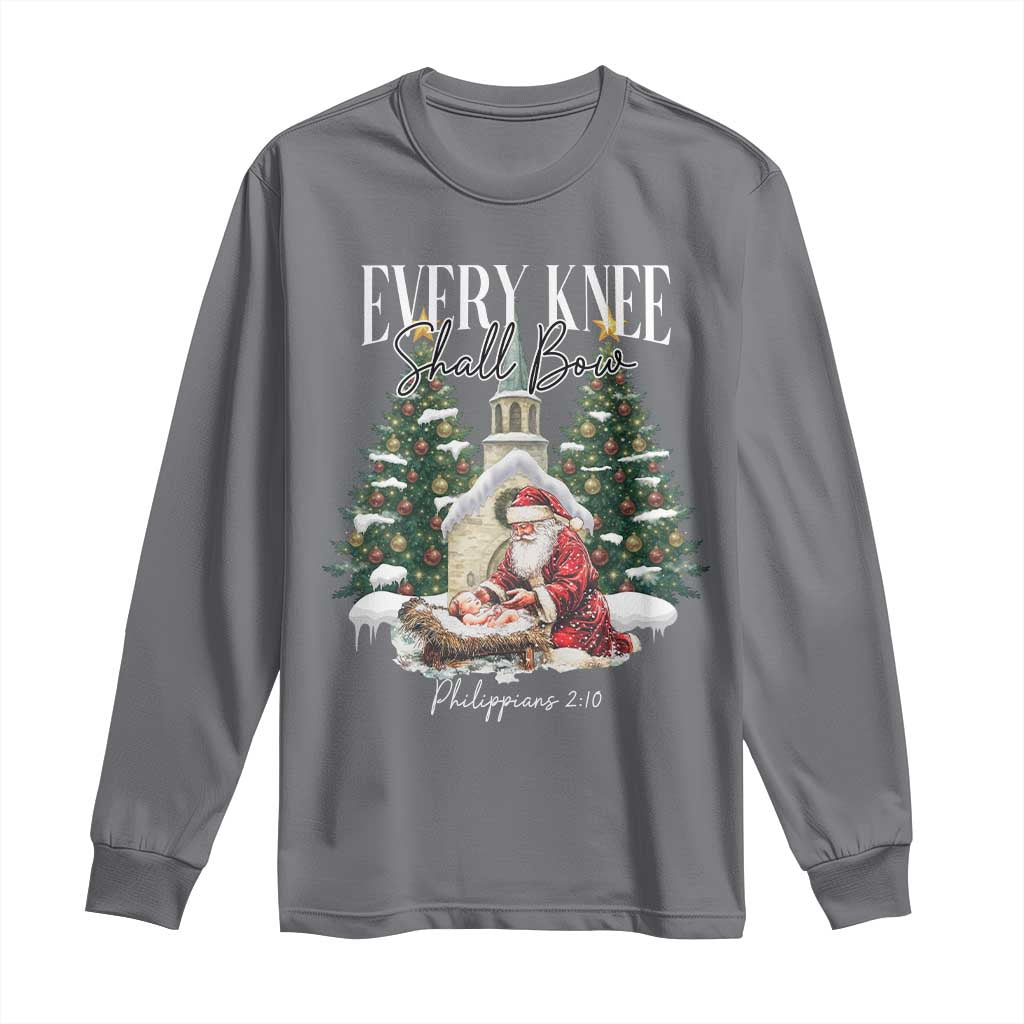 Every Knee Shall Bow Long Sleeve Shirt Nativity Scene Santa and Baby Jesus Christmas TS10 Charcoal Print Your Wear