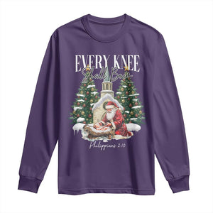 Every Knee Shall Bow Long Sleeve Shirt Nativity Scene Santa and Baby Jesus Christmas TS10 Purple Print Your Wear