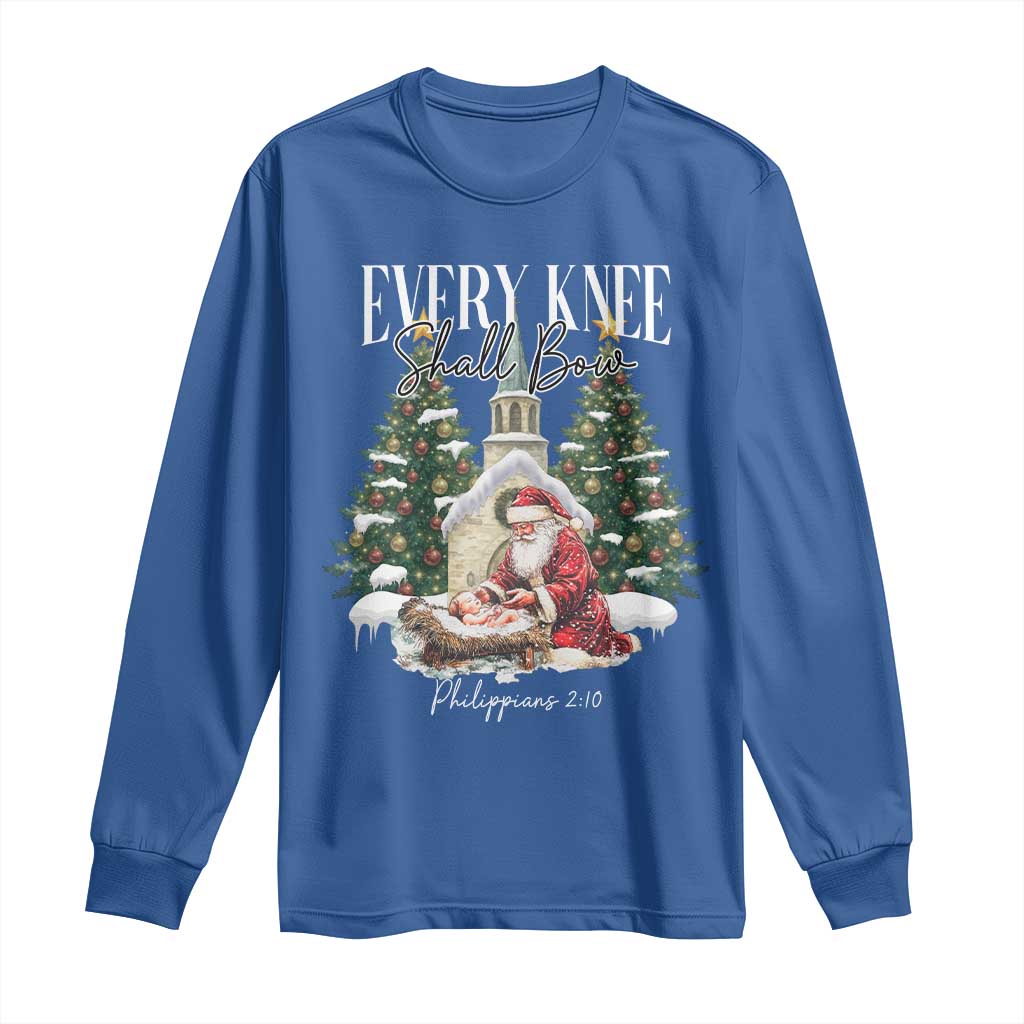 Every Knee Shall Bow Long Sleeve Shirt Nativity Scene Santa and Baby Jesus Christmas TS10 Royal Blue Print Your Wear