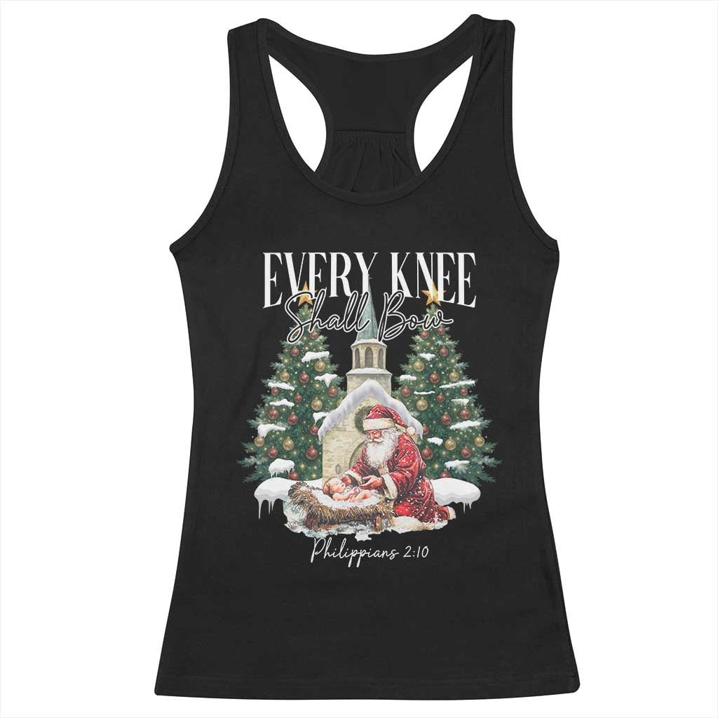 Every Knee Shall Bow Racerback Tank Top Nativity Scene Santa and Baby Jesus Christmas TS10 Black Print Your Wear