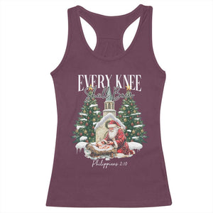 Every Knee Shall Bow Racerback Tank Top Nativity Scene Santa and Baby Jesus Christmas TS10 Maroon Print Your Wear
