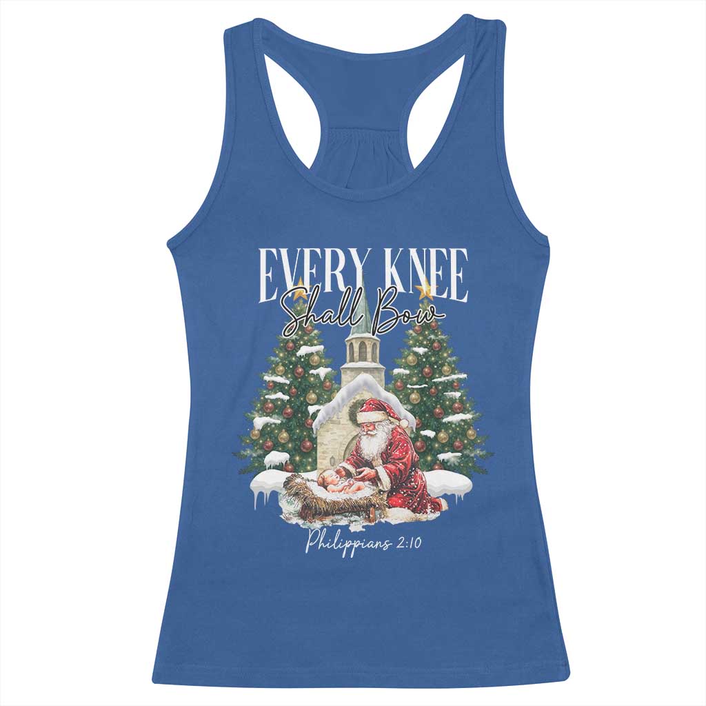 Every Knee Shall Bow Racerback Tank Top Nativity Scene Santa and Baby Jesus Christmas TS10 Royal Blue Print Your Wear