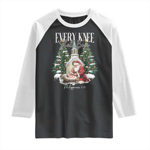 Every Knee Shall Bow Raglan Shirt Nativity Scene Santa and Baby Jesus Christmas TS10 Black White Print Your Wear
