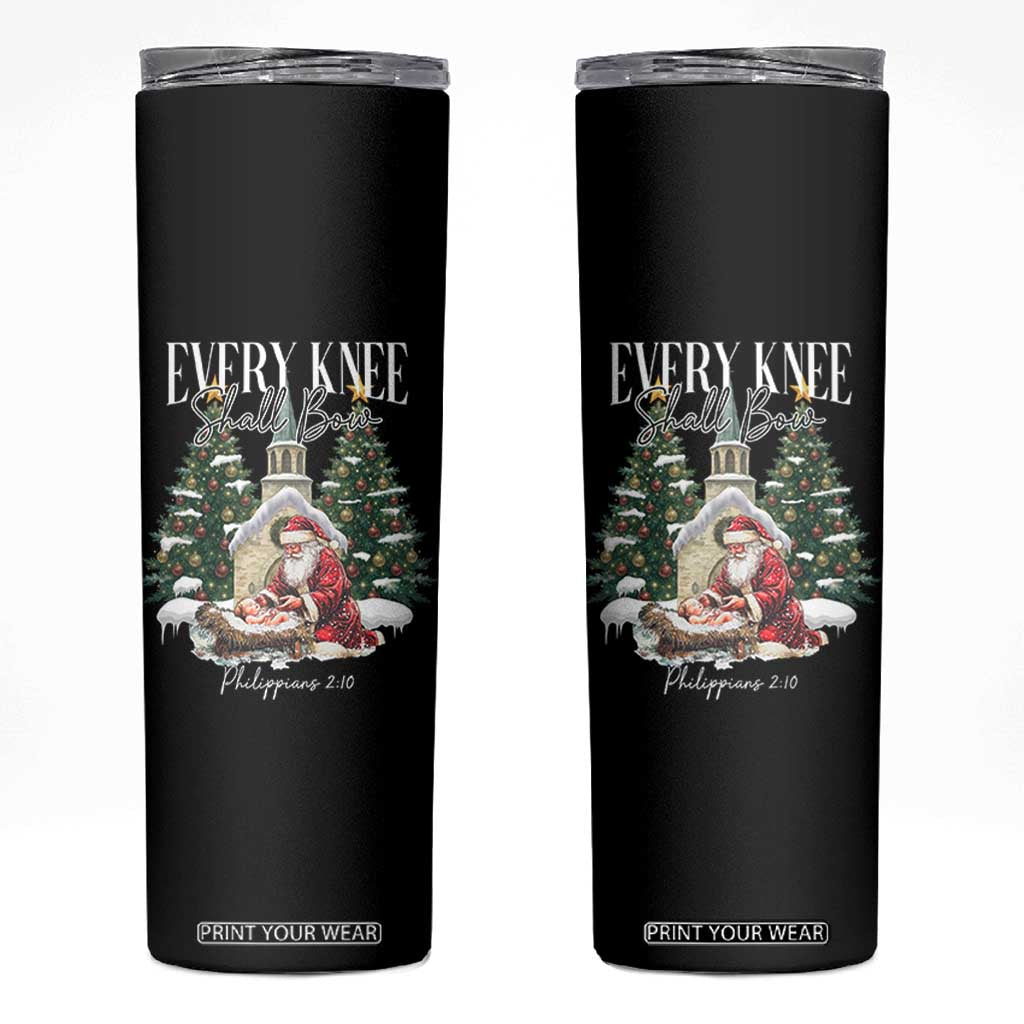 Every Knee Shall Bow Skinny Tumbler Nativity Scene Santa and Baby Jesus Christmas TS10 Black Print Your Wear