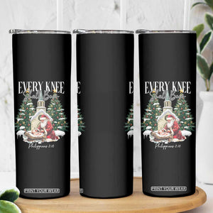Every Knee Shall Bow Skinny Tumbler Nativity Scene Santa and Baby Jesus Christmas TS10 Print Your Wear