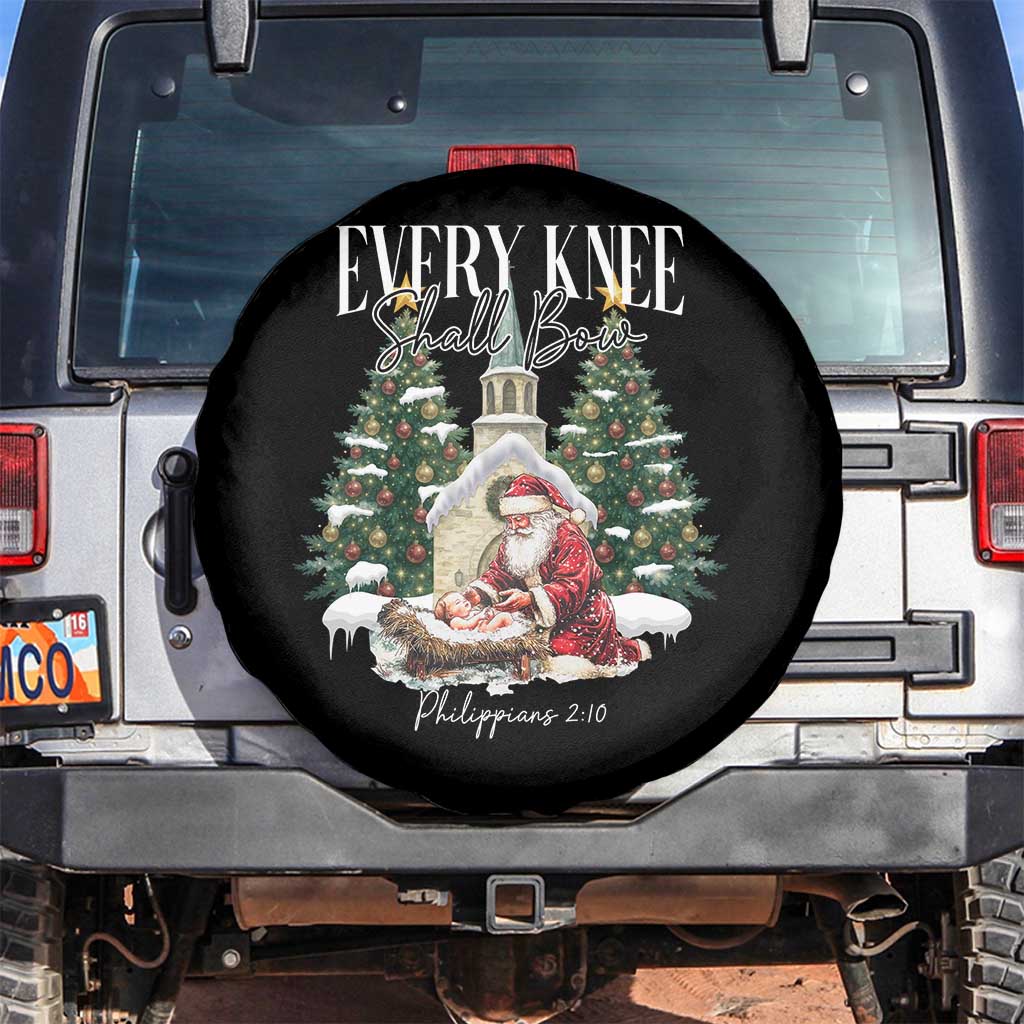 Every Knee Shall Bow Spare Tire Cover Nativity Scene Santa and Baby Jesus Christmas TS10 No hole Black Print Your Wear