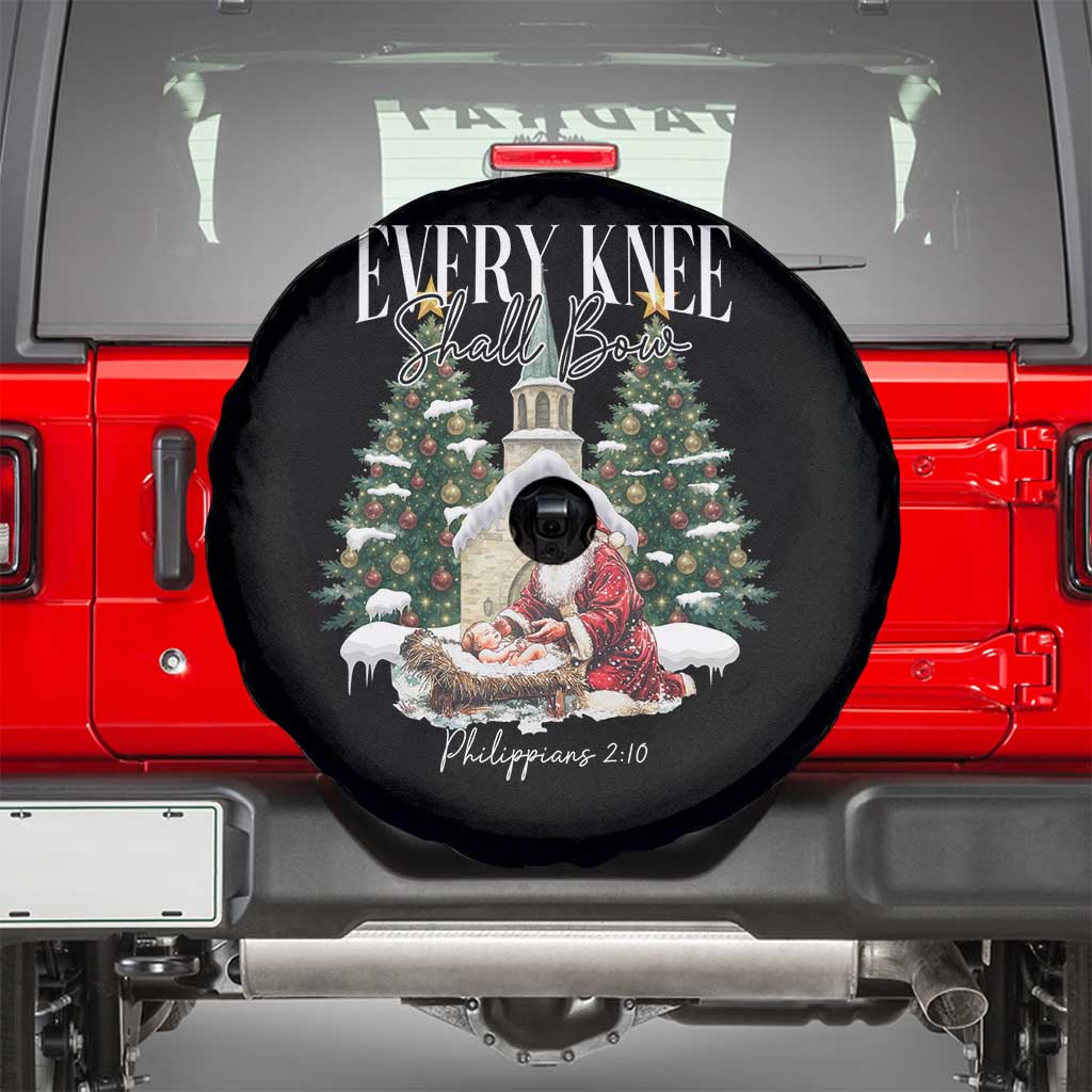 Every Knee Shall Bow Spare Tire Cover Nativity Scene Santa and Baby Jesus Christmas TS10 Black Print Your Wear