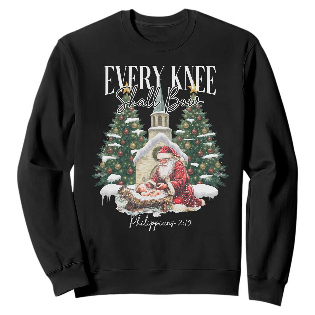 Every Knee Shall Bow Sweatshirt Nativity Scene Santa and Baby Jesus Christmas TS10 Black Print Your Wear