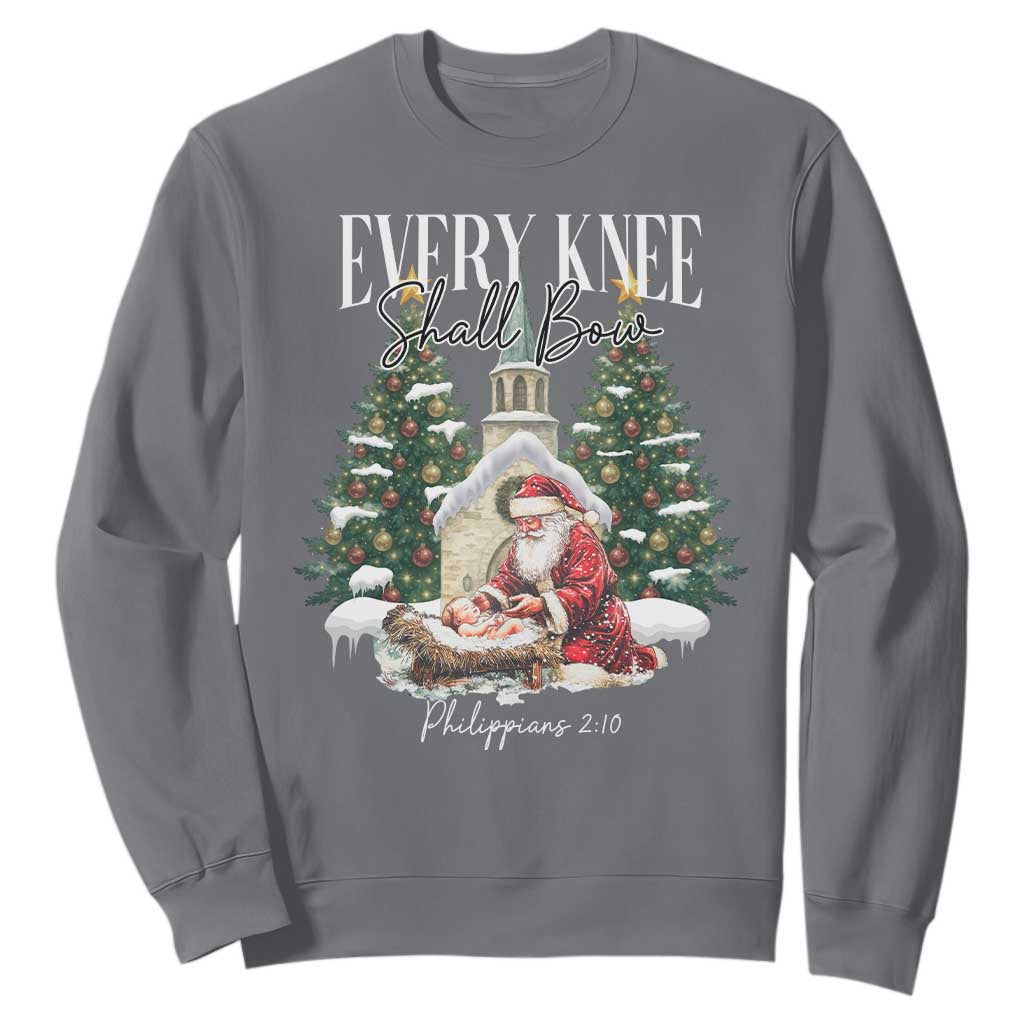 Every Knee Shall Bow Sweatshirt Nativity Scene Santa and Baby Jesus Christmas TS10 Charcoal Print Your Wear