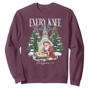 Every Knee Shall Bow Sweatshirt Nativity Scene Santa and Baby Jesus Christmas TS10 Maroon Print Your Wear