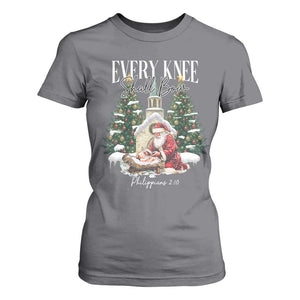 Every Knee Shall Bow T Shirt For Women Nativity Scene Santa and Baby Jesus Christmas TS10 Charcoal Print Your Wear