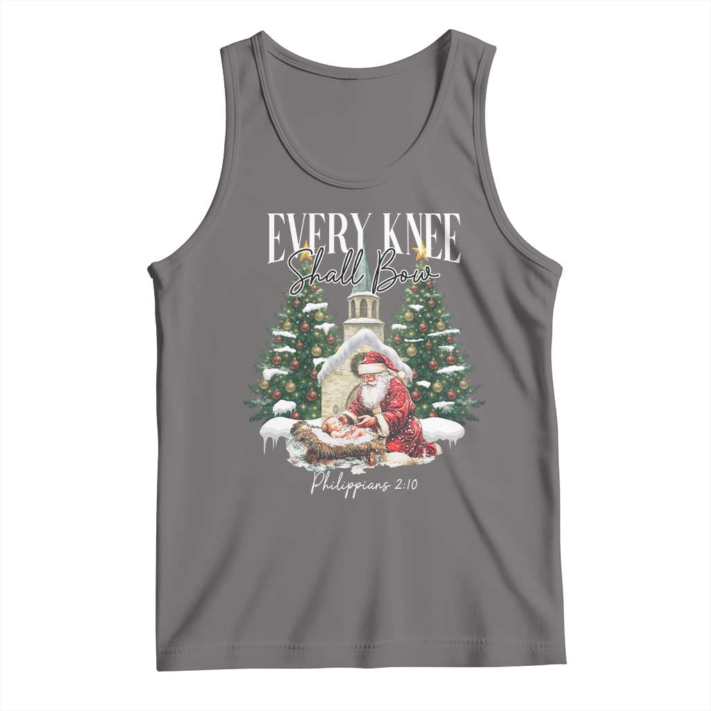Every Knee Shall Bow Tank Top Nativity Scene Santa and Baby Jesus Christmas TS10 Deep Heather Print Your Wear