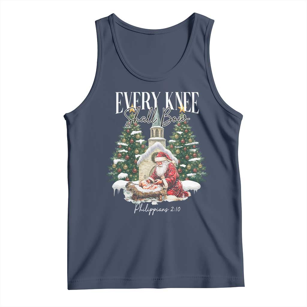 Every Knee Shall Bow Tank Top Nativity Scene Santa and Baby Jesus Christmas TS10 Navy Print Your Wear