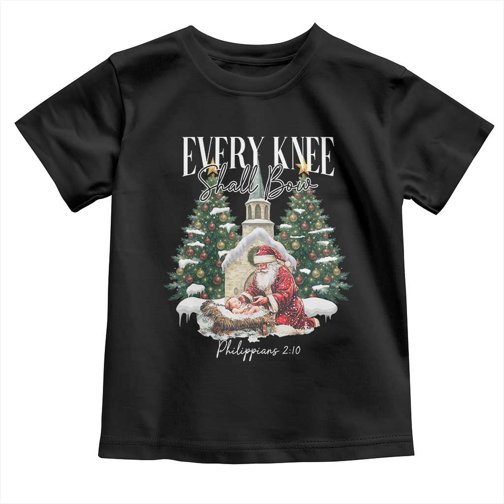 Every Knee Shall Bow Toddler T Shirt Nativity Scene Santa and Baby Jesus Christmas TS10 Black Print Your Wear