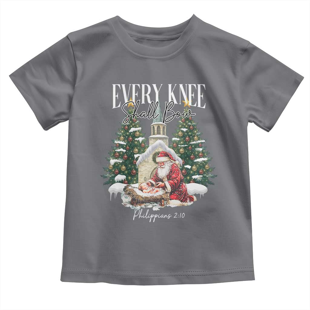 Every Knee Shall Bow Toddler T Shirt Nativity Scene Santa and Baby Jesus Christmas TS10 Charcoal Print Your Wear