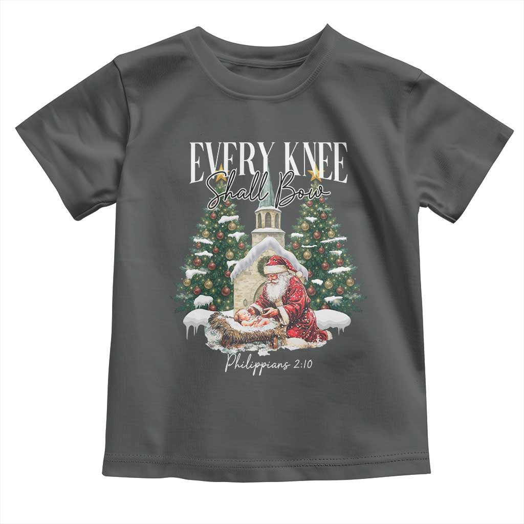 Every Knee Shall Bow Toddler T Shirt Nativity Scene Santa and Baby Jesus Christmas TS10 Dark Heather Print Your Wear