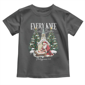 Every Knee Shall Bow Toddler T Shirt Nativity Scene Santa and Baby Jesus Christmas TS10 Dark Heather Print Your Wear
