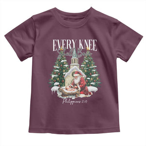 Every Knee Shall Bow Toddler T Shirt Nativity Scene Santa and Baby Jesus Christmas TS10 Maroon Print Your Wear