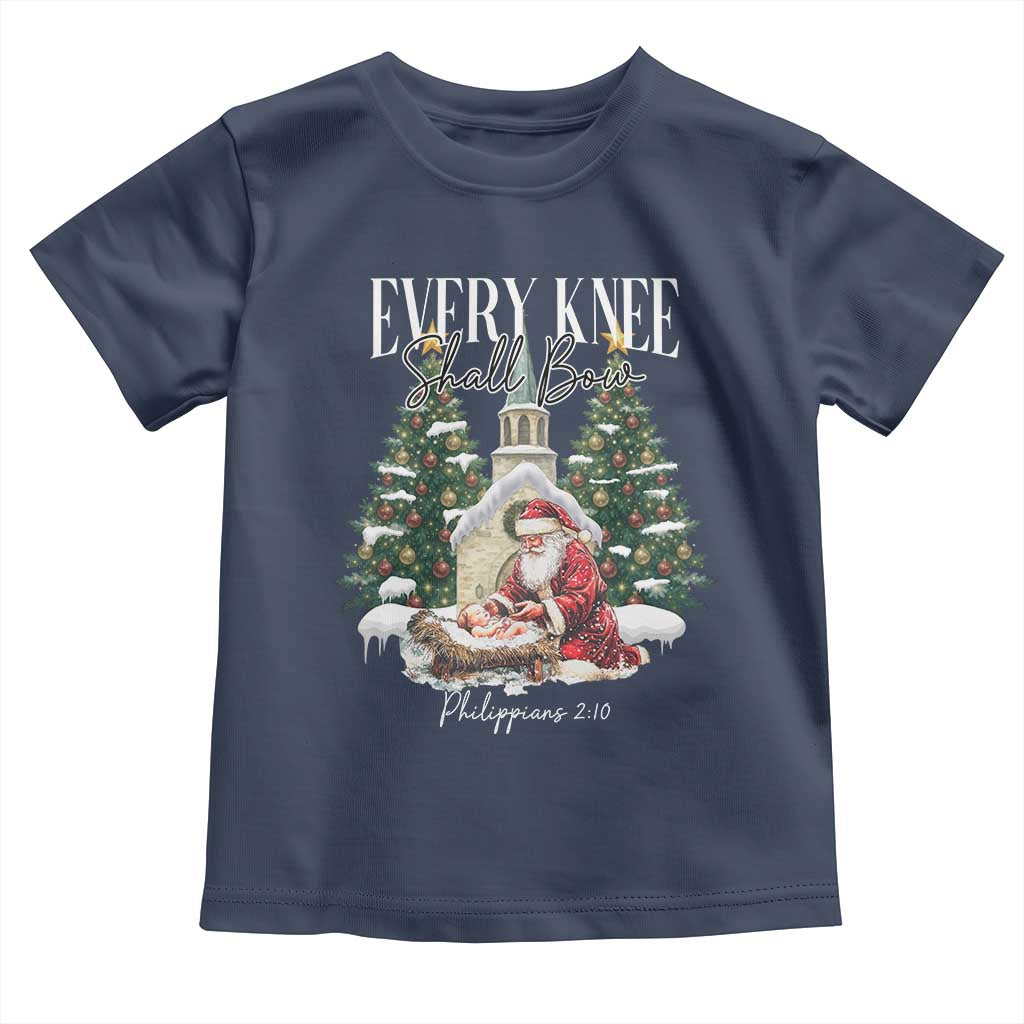 Every Knee Shall Bow Toddler T Shirt Nativity Scene Santa and Baby Jesus Christmas TS10 Navy Print Your Wear