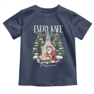Every Knee Shall Bow Toddler T Shirt Nativity Scene Santa and Baby Jesus Christmas TS10 Navy Print Your Wear