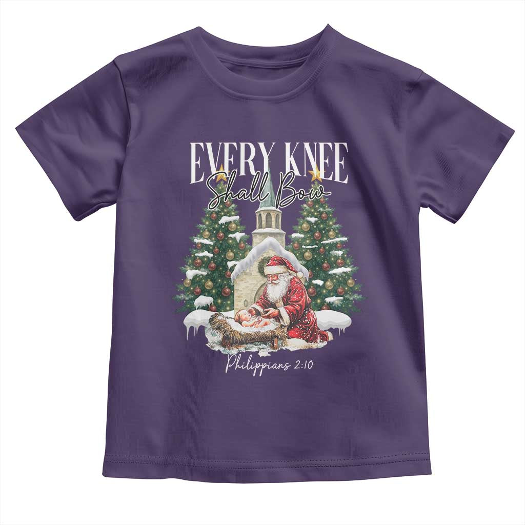 Every Knee Shall Bow Toddler T Shirt Nativity Scene Santa and Baby Jesus Christmas TS10 Purple Print Your Wear