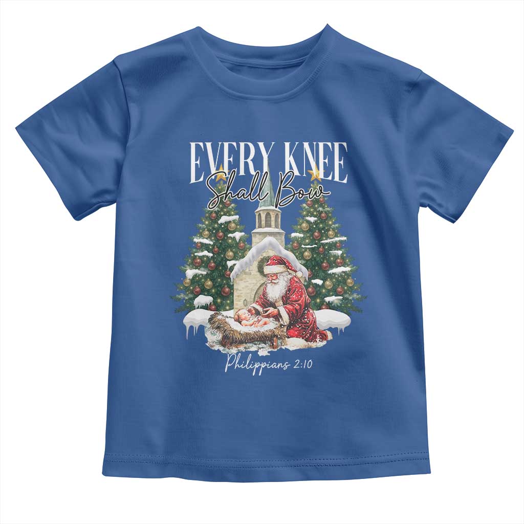Every Knee Shall Bow Toddler T Shirt Nativity Scene Santa and Baby Jesus Christmas TS10 Royal Blue Print Your Wear