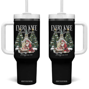 Every Knee Shall Bow Tumbler With Handle Nativity Scene Santa and Baby Jesus Christmas TS10 One Size: 40 oz Black Print Your Wear