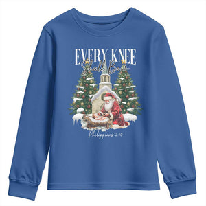 Every Knee Shall Bow Youth Sweatshirt Nativity Scene Santa and Baby Jesus Christmas TS10 Royal Blue Print Your Wear