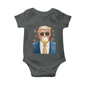 Trump Bitcoin Baby Onesie 2024 President Funny Golden Trump Bubble Gum TS10 Dark Heather Print Your Wear