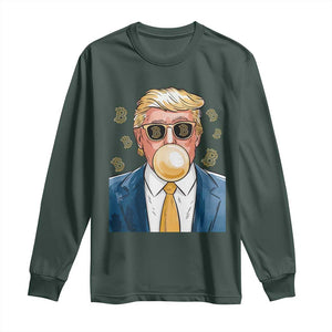 Trump Bitcoin Long Sleeve Shirt 2024 President Funny Golden Trump Bubble Gum TS10 Dark Forest Green Print Your Wear