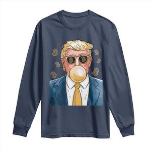 Trump Bitcoin Long Sleeve Shirt 2024 President Funny Golden Trump Bubble Gum TS10 Navy Print Your Wear