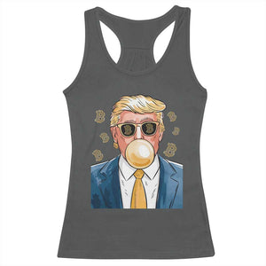 Trump Bitcoin Racerback Tank Top 2024 President Funny Golden Trump Bubble Gum TS10 Dark Heather Print Your Wear