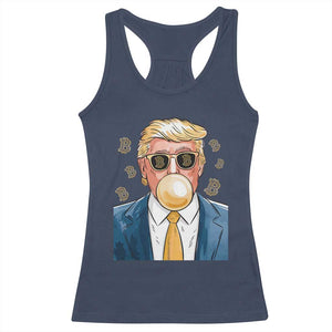 Trump Bitcoin Racerback Tank Top 2024 President Funny Golden Trump Bubble Gum TS10 Navy Print Your Wear