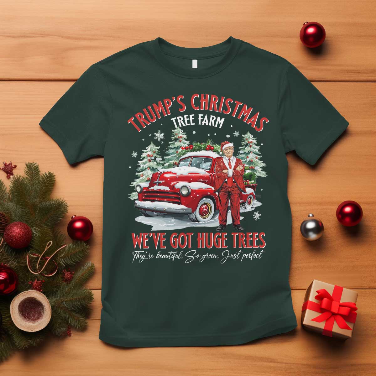 Funny Trump Christmas Tree Farm T Shirt Make Xmas Great Again TS10 Dark Forest Green Print Your Wear