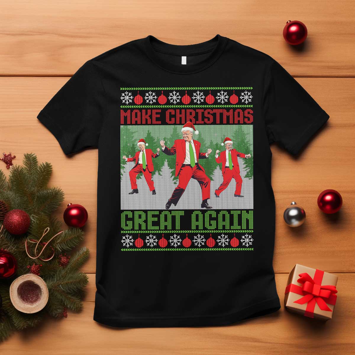 Funny Trump Christmas T Shirt Make Xmas Great Again Ugly Sweater Santa Trump Dance Pajamas TS10 Black Print Your Wear
