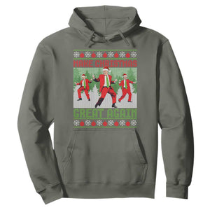 Funny Trump Christmas Hoodie Make Xmas Great Again Ugly Sweater Santa Trump Dance Pajamas TS10 Military Green Print Your Wear