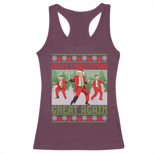 Funny Trump Christmas Racerback Tank Top Make Xmas Great Again Ugly Sweater Santa Trump Dance Pajamas TS10 Maroon Print Your Wear