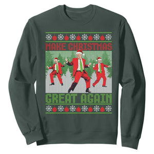 Funny Trump Christmas Sweatshirt Make Xmas Great Again Ugly Sweater Santa Trump Dance Pajamas TS10 Dark Forest Green Print Your Wear