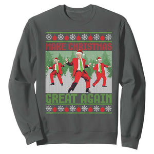 Funny Trump Christmas Sweatshirt Make Xmas Great Again Ugly Sweater Santa Trump Dance Pajamas TS10 Dark Heather Print Your Wear