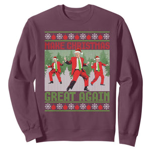 Funny Trump Christmas Sweatshirt Make Xmas Great Again Ugly Sweater Santa Trump Dance Pajamas TS10 Maroon Print Your Wear